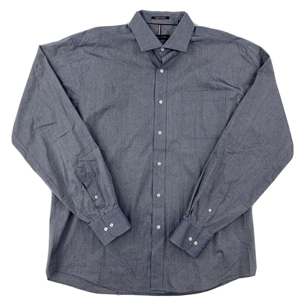 Tommy Hilfiger Mens Long Sleeve Stretch Button Up Shirt Large 16-16-1/2 36/37
